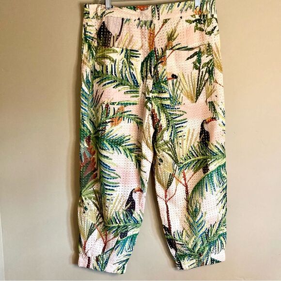 NEW FARM Rio Toucan Paradise Eyelet Pants Tropical Toucan Bird Yellow Size L - Picture 11 of 16